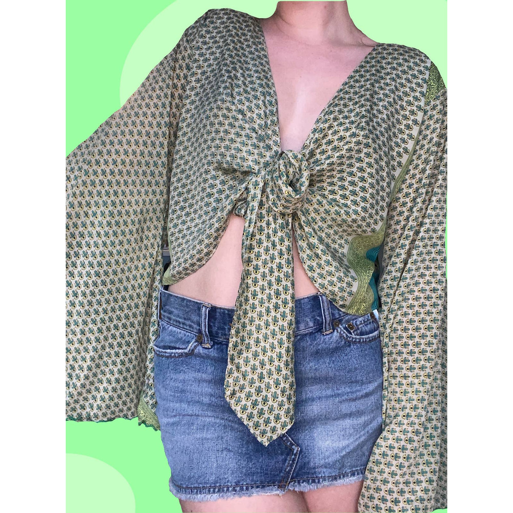 HANDMADE: Long Sleeve Tie Up Crop Top, Size S-M